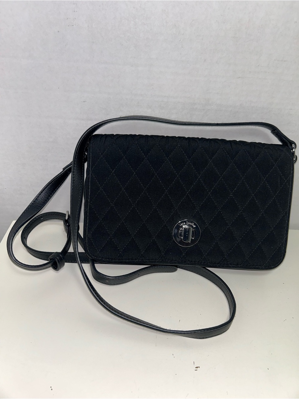 Vera Bradley Black Quilted Microfiber Organizer Crossbody Shoulder Bag
